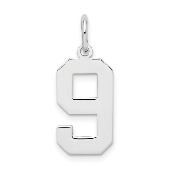 Sterling Silver, Athletic Collection Medium Polished Number 9 Pendant - Picture 1 of 5